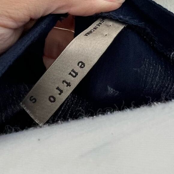 Entro Top Small Womens Blue Orange Embroidered Crinkle Gauze Rayon Boho Blouse - Picture 6 of 8